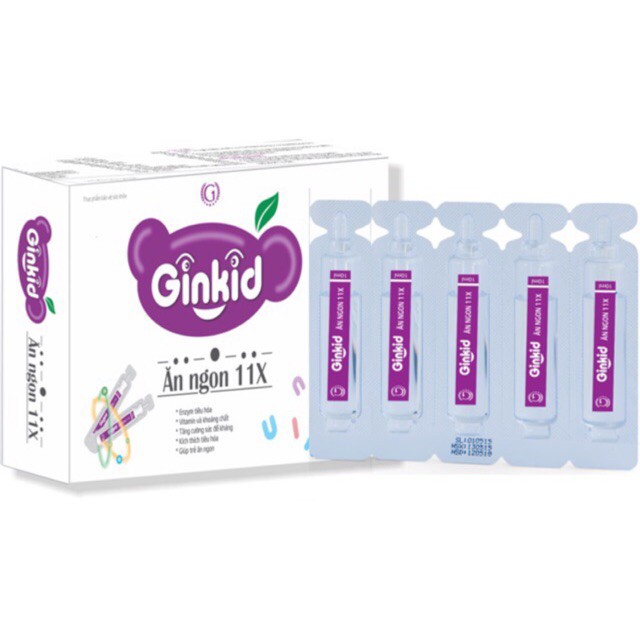 Ginkid Ăn ngon 11X cải thiện chức năng tiêu hóa cho trẻ hết biếng ăn hộp 20 ống