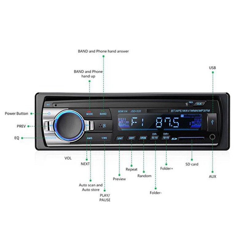 Bluetooth Car Audio Stereo Receiver Single DIN 24V FM Receiver MP3 Radio Player with Remote Control
