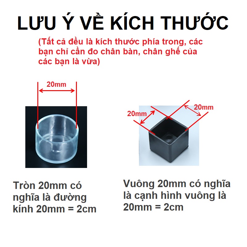 Bọc chân bàn ghế bằng cao su tròn vuông chống chầy sàn nhà loại bỏ tiếng ồn