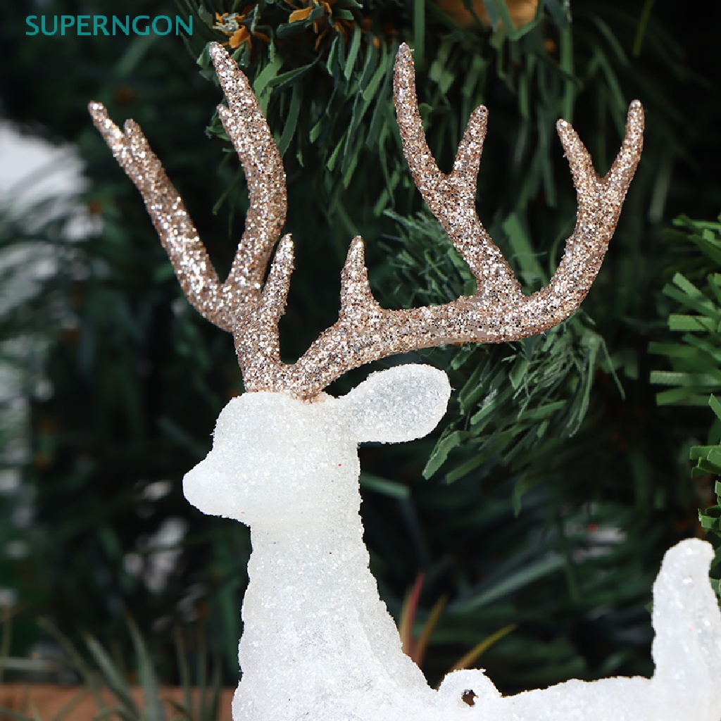 Tuần Lộc Giáng Sinh Pha Lê Màu Trắng Flash Vàng Kim Để Bàn Trang Trí Nội Thất Bán Chạy