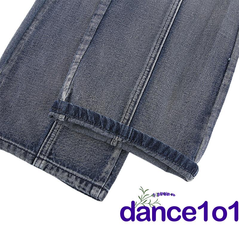 ★Mu☽Quần Jean Dài Lưng Cao Ống Suông Cá Tính Cho Nữ