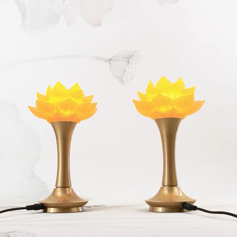 CẶP 2 CÂY ĐÈN LED HOA SEN LƯU LY THỜ CÚNG TRANG TRÍ