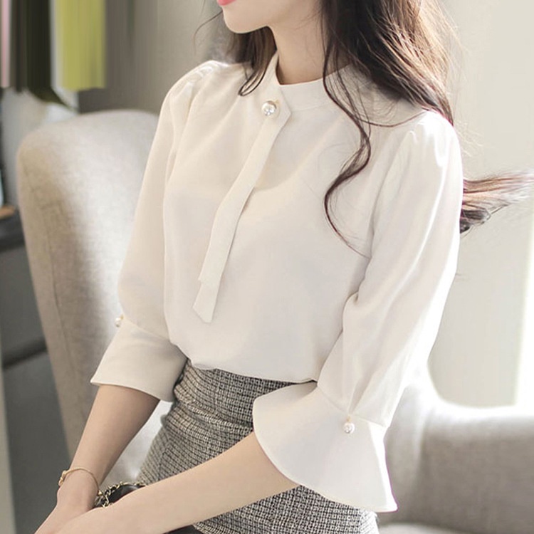 Áo Sơ Mi Chiffon Tay Loe Dáng Rộng Màu Trơn Thời Trang Mùa Hè Phong Cách Hàn Quốc Mới 2022 Dành Cho Nữ