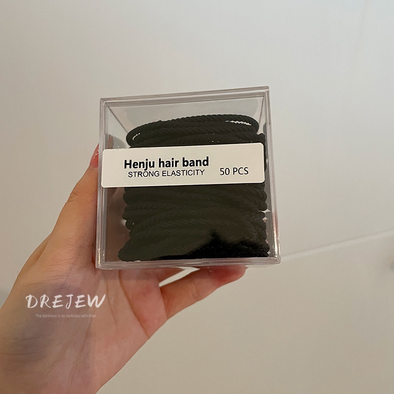 DREJEW Hộp 50 dây thun buộc tóc co giãn tốt không đau phong cách Hàn Quốc