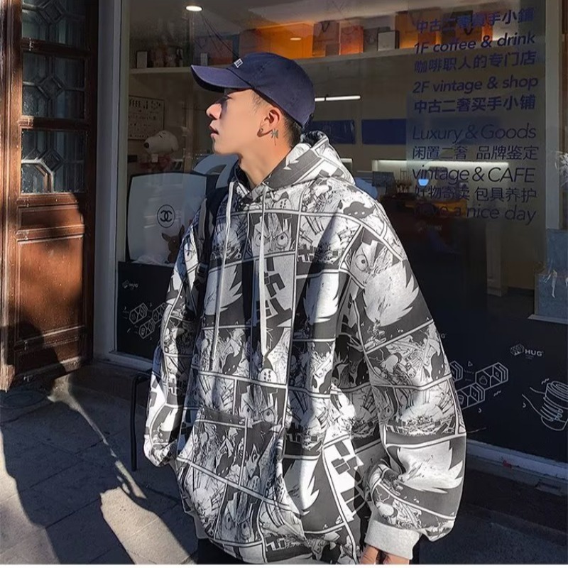 Áo Hoodie Nam oversize In Họa Tiết Hoạt Hình One Piece 2 Màu Size M-5XL