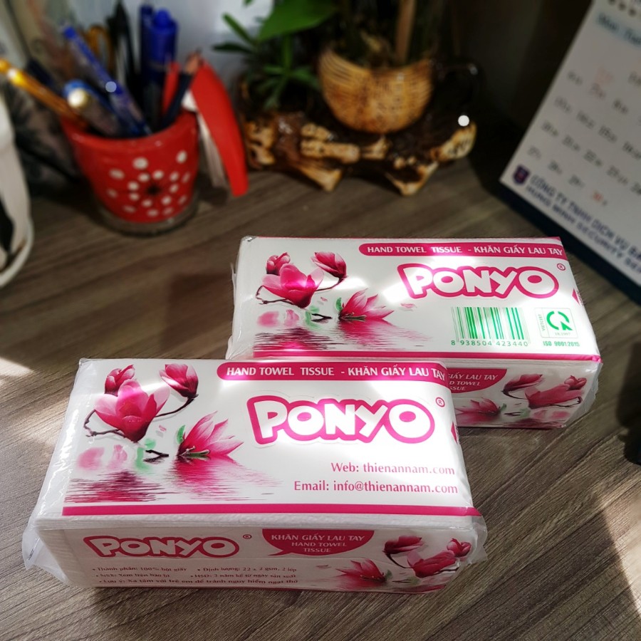 Combo (10 gói) khăn giấy lau tay 2 lớp PONYO (100 tờ/gói), giấy lau tay dạng rút