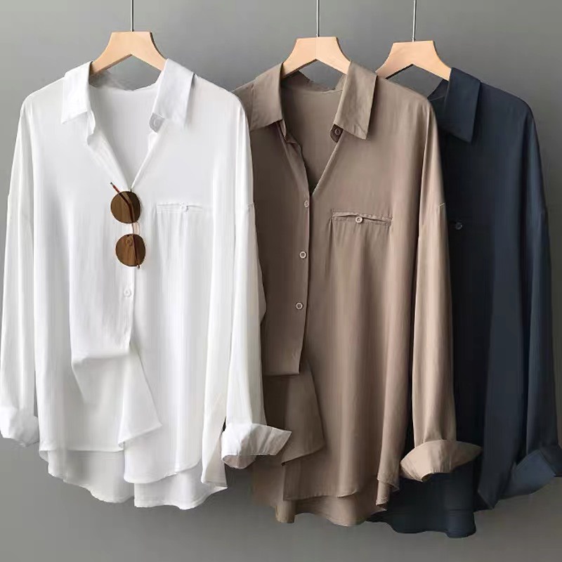 Áo sơ mi kiểu công sở nữ tay dài form rộng hàng Quảng Châu ANDOSA SM28