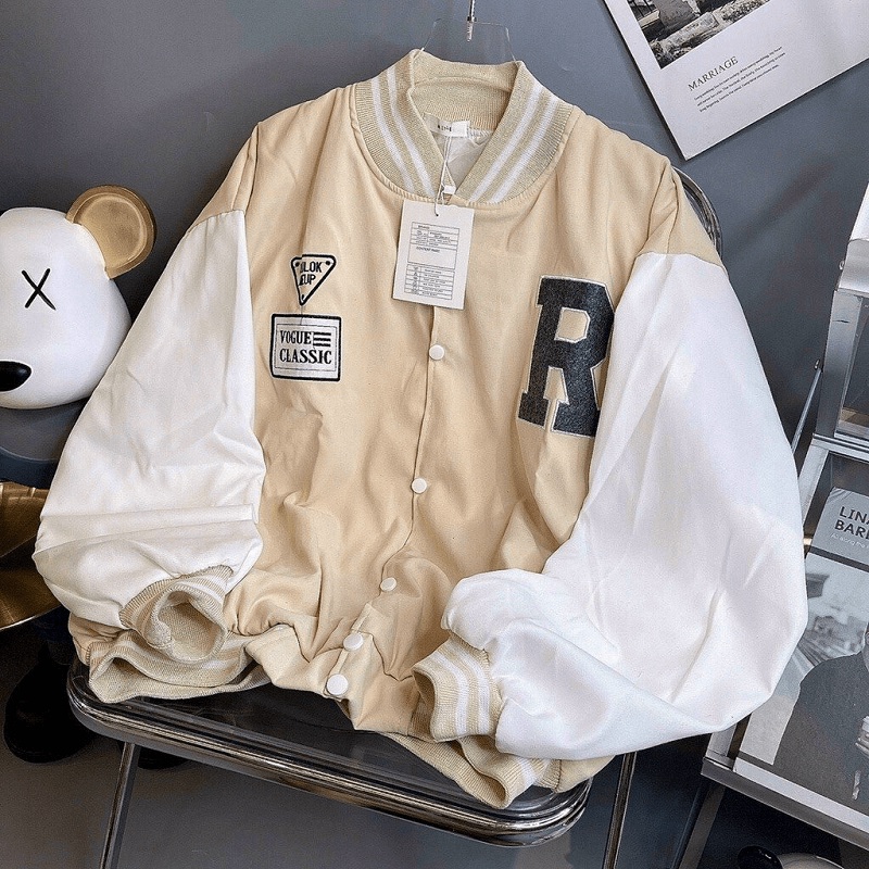 Áo Khoác Bomber Unisex Nam Nữ Cúc Bấm Chữ R Lên Form Siêu Đẹp  - ĐĂNG QUANG FASHION