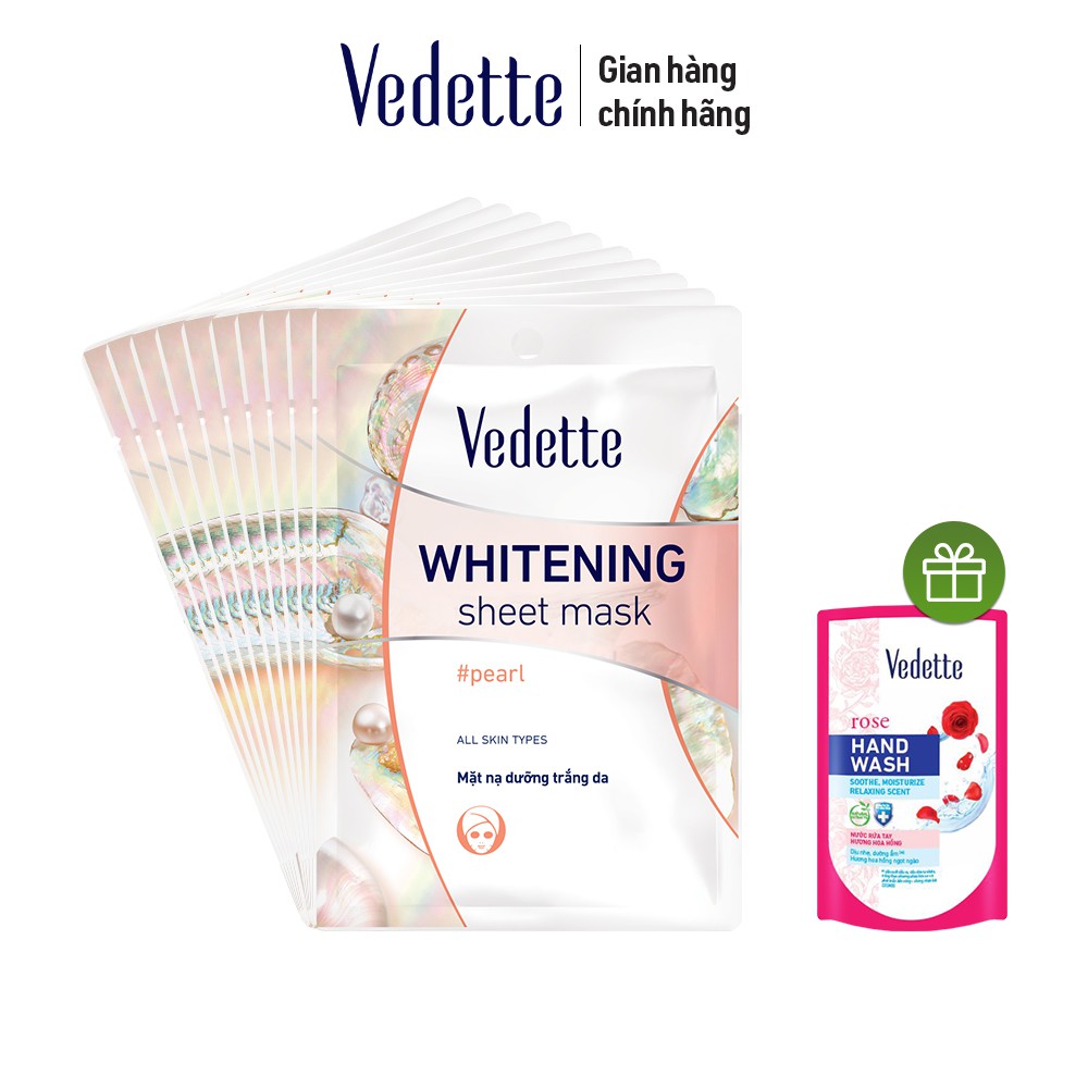 [Tặng kèm nước rửa tay Vedette hoa hồng 400ml] 10 mặt nạ giấy dưỡng trắng da Ngọc trai Vedette