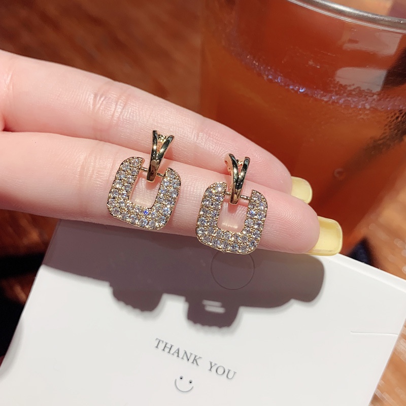 Bông Tai Mạ Bạc Đính Đá Vuông Thời Trang Hàn Quốc Sang Trọng