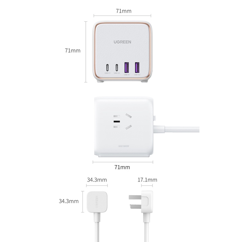 Củ Sạc Ugreen 65w Diginest Cube 4 Cổng 2C 2A Kiêm 3 Ổ Cắm Điện CD268