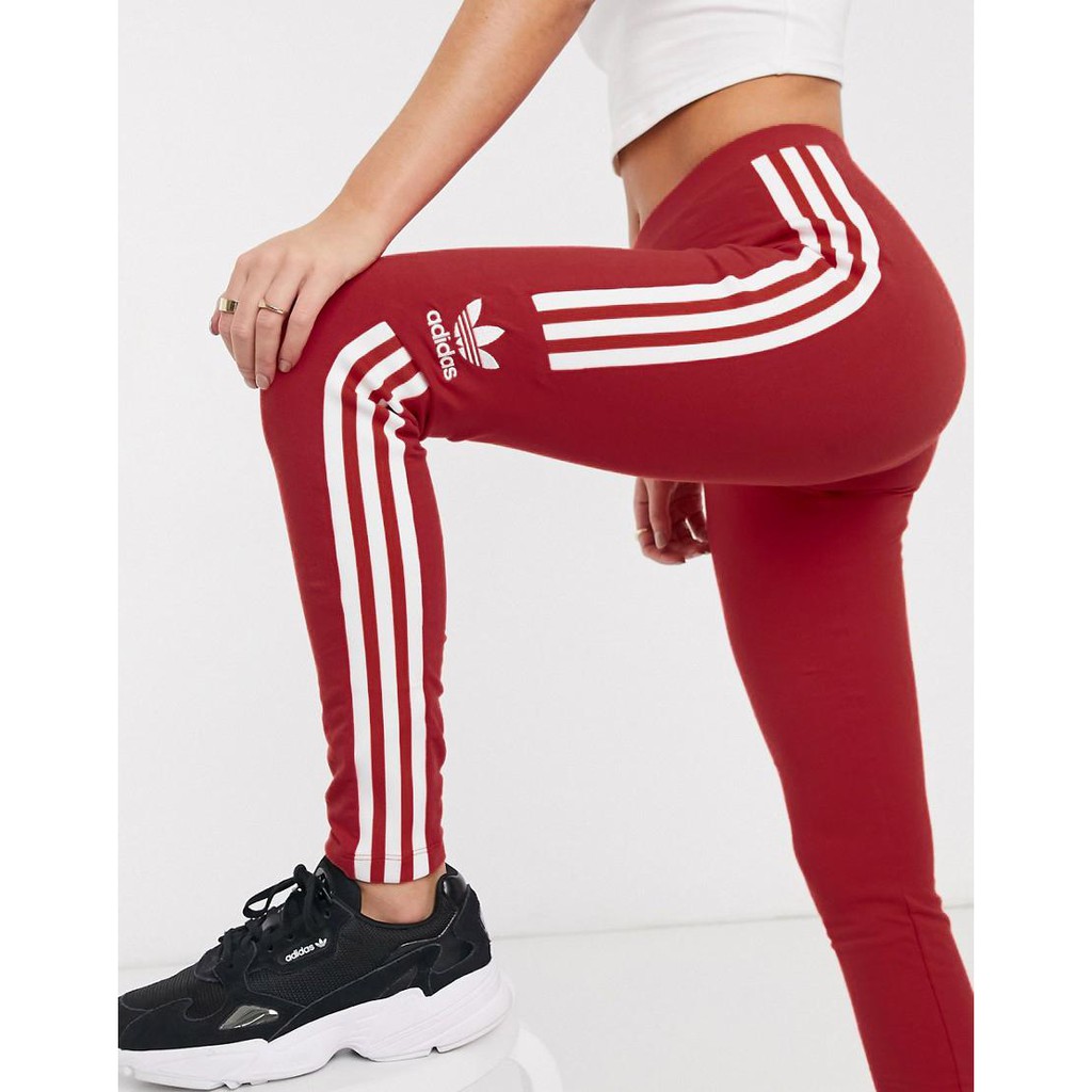 Quần Legging đỏ đô 3 sọc logo giữa