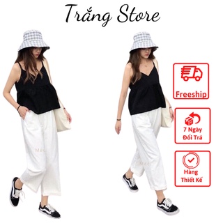 Quần culottes lửng nữ 💖 𝑭𝑹𝑬𝑬𝑺𝑯𝑰𝑷 💖 Quần cạp cao ống rộng - Quần Culottes suông chất đũi hàng cực đẹp