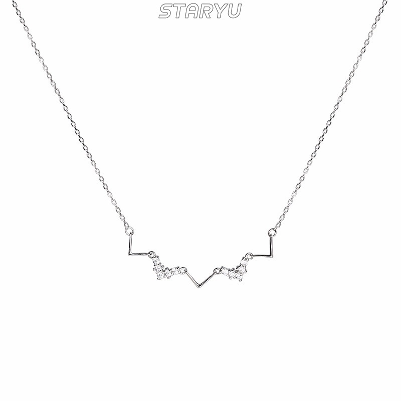 Vòng cổ Choker Bạc 925 Mặt Hình Nhịp Tim Đính Đá Zircon Thanh Lịch Cho Nữ