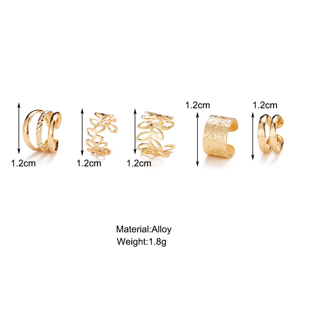 Set 5 khuyên kẹp vành tai kim loại hình lá thời trang cho nữ