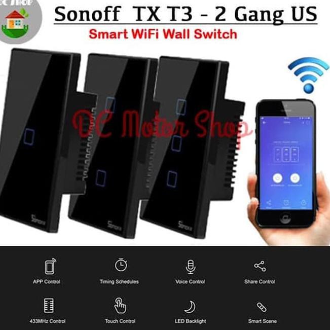 Công Tắc Cảm Ứng Thông Minh Gắn Tường Sonoff Touch Tx T3 Us-2Gang Wifi-Fi & Rf 433mhz