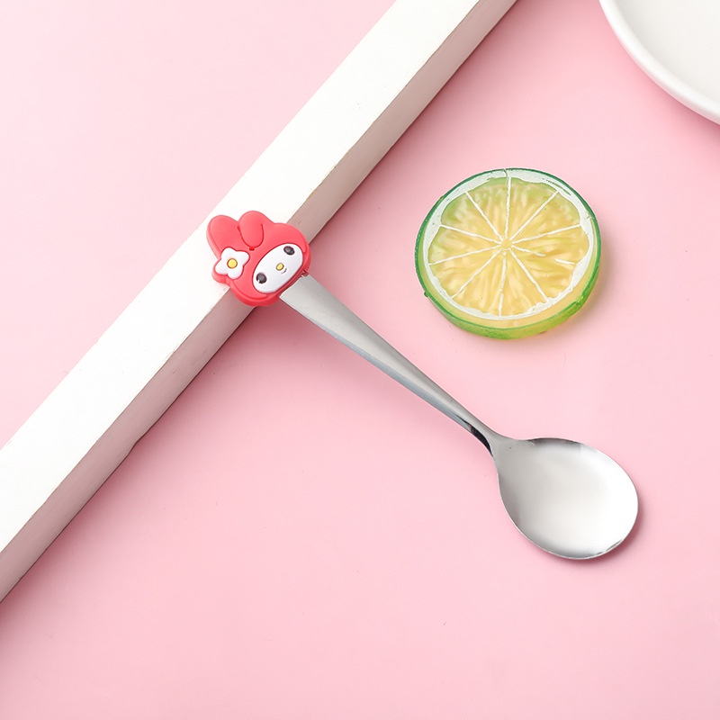 Muỗng / Nĩa / Thìa Bằng Thép Không Gỉ Tay Cầm Silicon Họa Tiết Hoạt Hình Dễ Thương Thời Trang Cho Trẻ Em