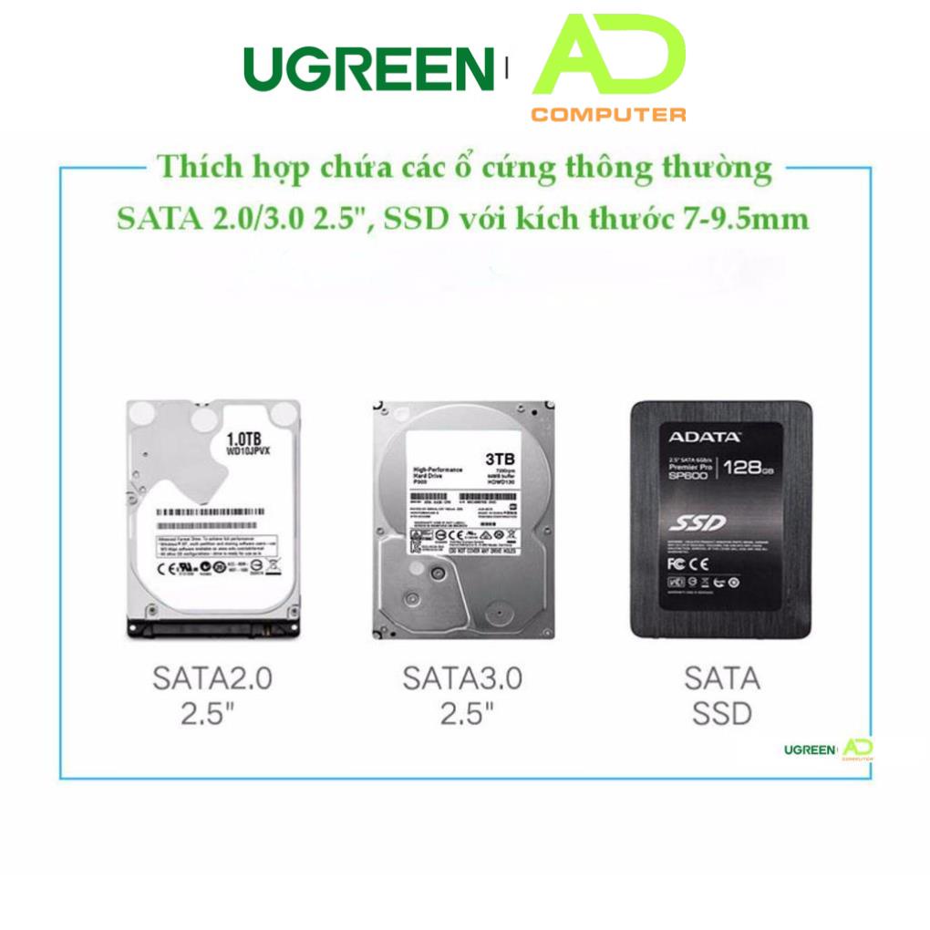 Hộp đựng ổ cứng 2.5 inch SSD, HDD hỗ trợ 6TB,chuẩn SATA UGREEN US221 vỏ nhựa ABS - Hàng phân phối chính hãng