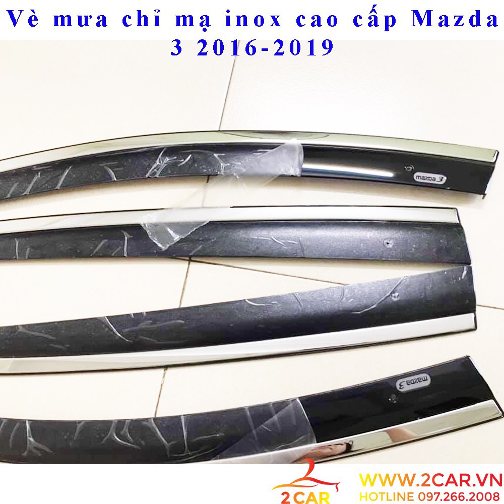 Vè che mưa CHỈ INOX cao cấp xe Mazda 3, Mazda3 đời 2016 - 2023