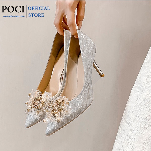 Giày cao gót kim sa hoa tuyết sang trọng POCI 209