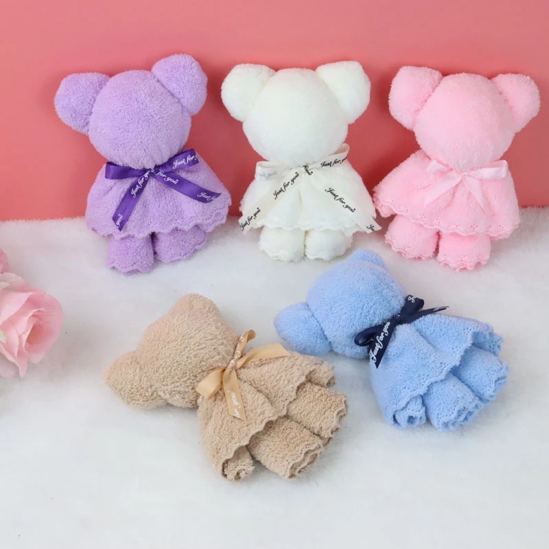 1 Set Túi Tote Vải Lông Cừu San Hô Mềm Mại Thấm Hút Sáng Tạo Hình Gấu Kèm Túi Xách Tay Dùng Làm Quà Tặng