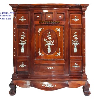Tủ thờ gia tiên gỗ tràm bông vàng ngang 1m05cm