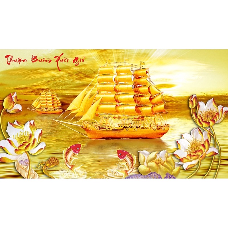 Tranh Đính Đá-Tranh Thêu Thuận Buồm Xuôi Gió Lv578(90*55),Lv3536(75*47)