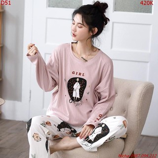 Bộ dài tay thun gân màu hồng vỏ đỗ - Micha D51