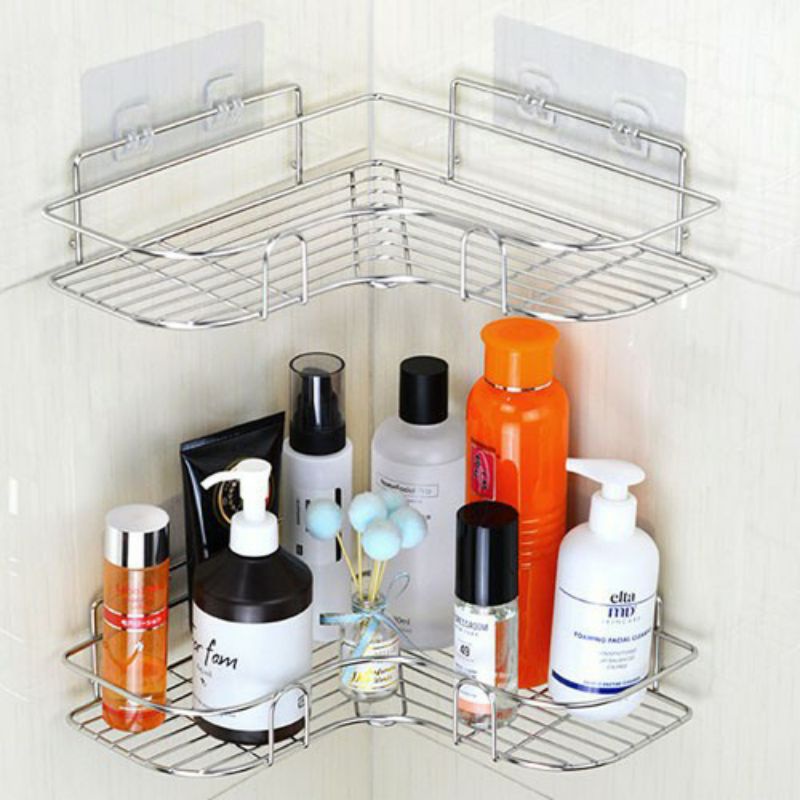 Kệ góc dán tường inox 304 siêu chắc , giá treo đồ nhà tắm , nhà bếp đa năng