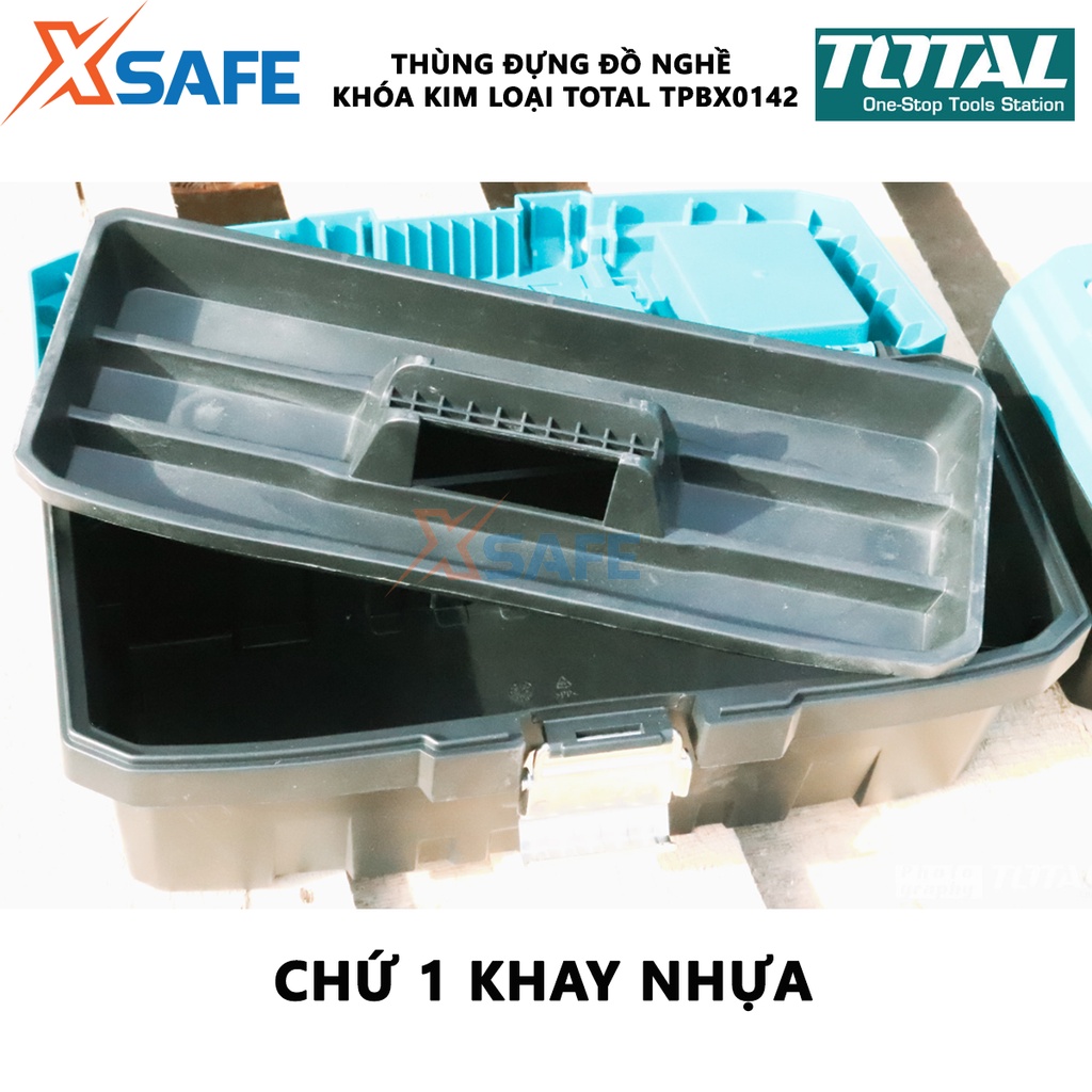 Hộp đựng đồ nghề TOTAL TPBX0142 Thùng đồ nghề khóa kim loại tải trọng tối đa 10kg, chất liệu nhựa PP, tay cầm độ bền cao