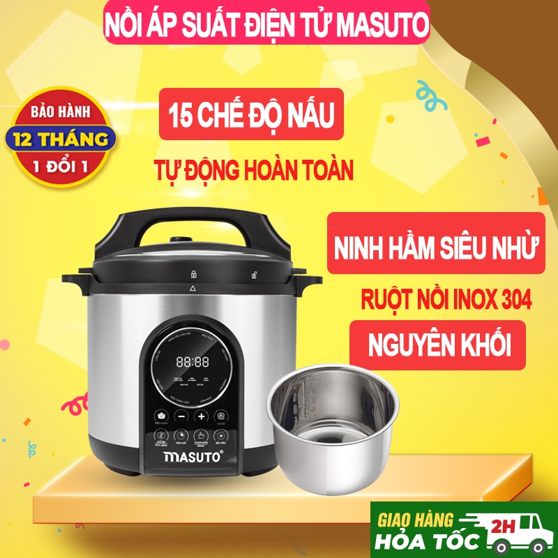 Nồi Áp Suất Điện Đa Năng Masuto 6L Chế Độ Ninh Hầm Nấu Chậm Giữ Trọn Dinh Dưỡng