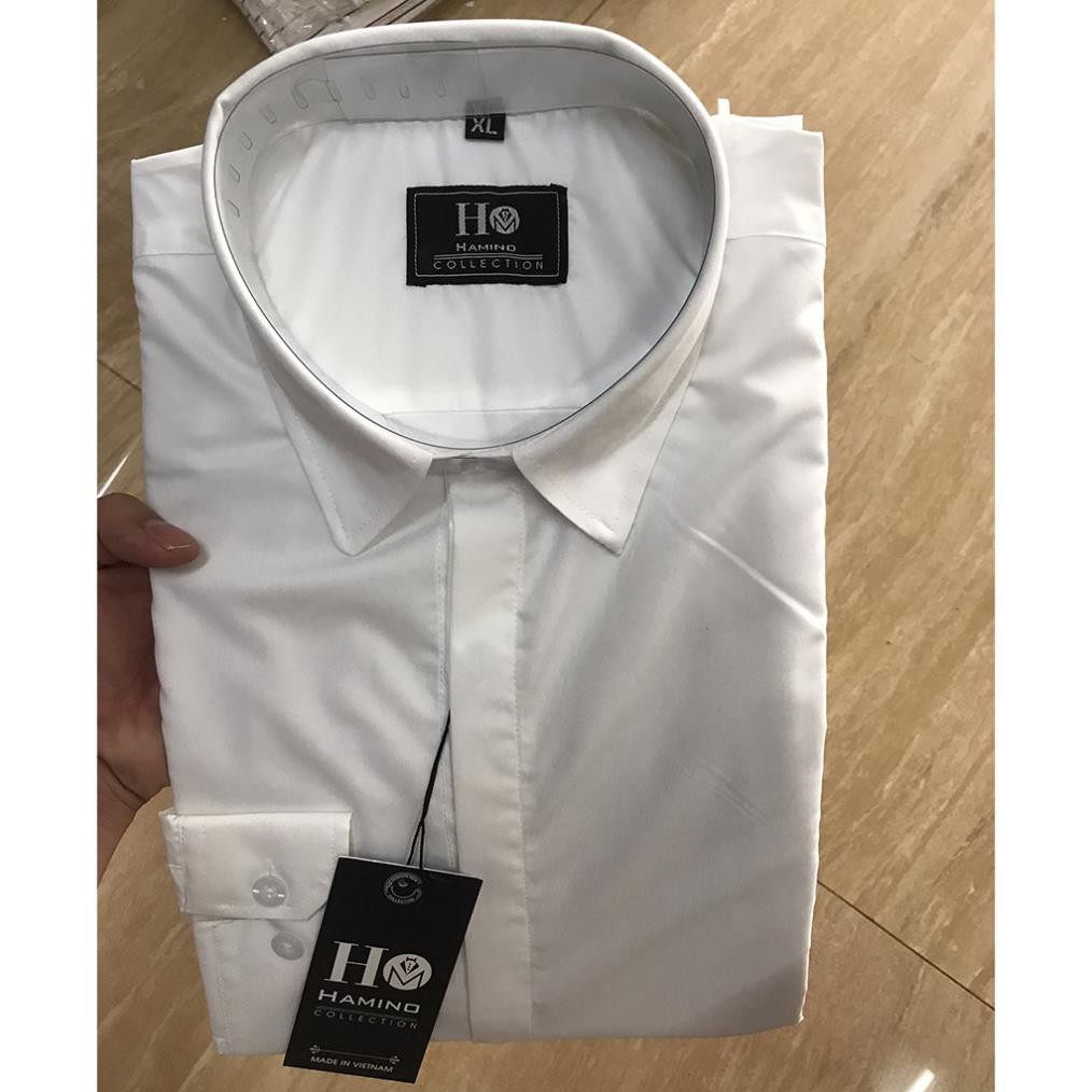 Áo sơ mi nam đen trắng dài tay công sở cao cấp Hamino chất vải lụa co giãn nhẹ slimfit ôm dáng thời trang Hàn Quốc A1