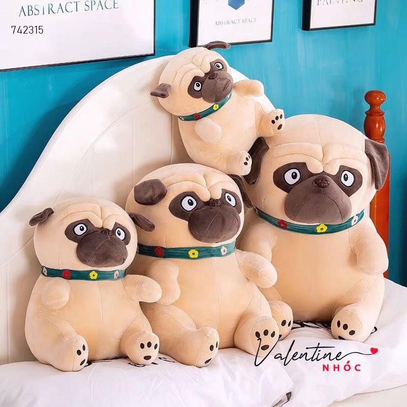 Chó Bông Pug Mặt Xệ Đeo Vòng Cổ Kích Thước 25-30-40-50cm Bunoo shop