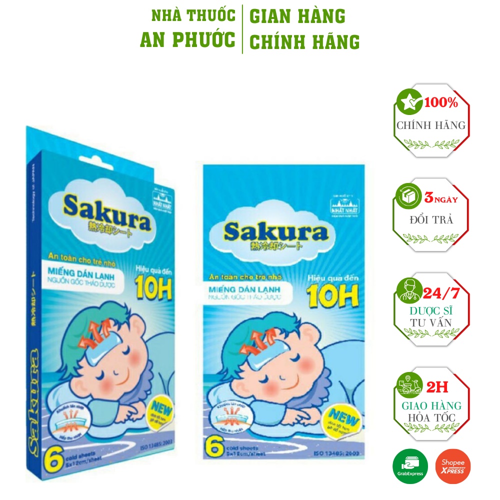 Dán Hạ Sốt SAKURA ⚡ CAM KẾT CHẤT LƯỢNG ⚡ Miếng dán lạnh hạ sốt làm mát tự nhiên, giảm đau, say nắng 1 bọc 2 miếng