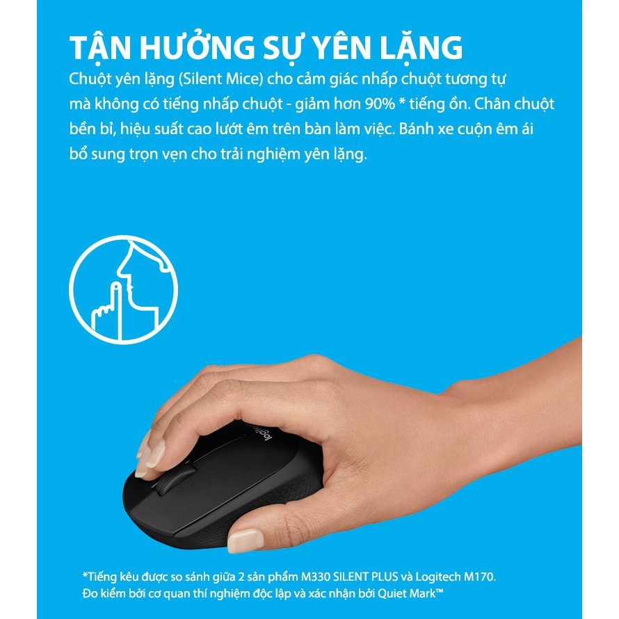 Chuột không dây Logitech M330 Silent Plus - Không có tiếng click khi sử dụng - Có Công Tắc On/ Off - BH 12 Tháng