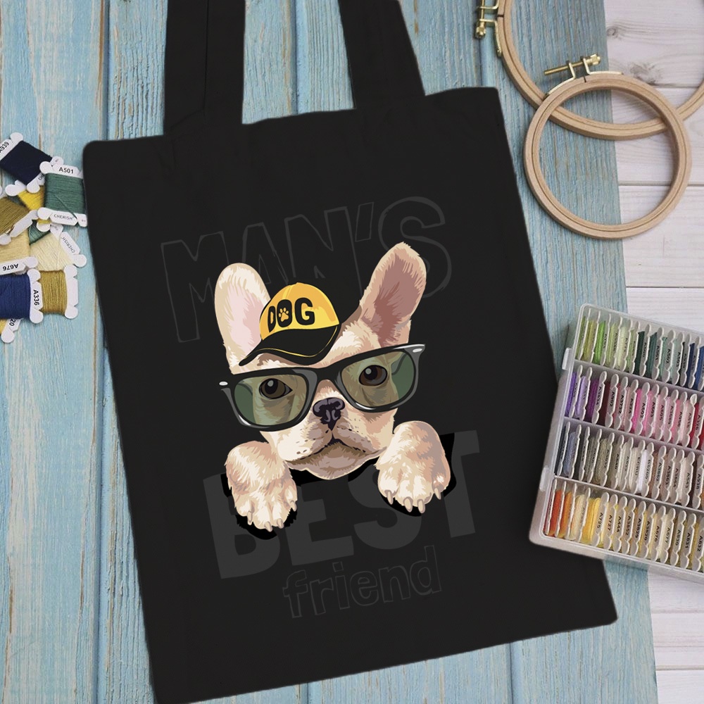 Túi vải, túi Tote (màu đen) TEDDY ART - Mẫu 1 vải canvas dày đẹp cho nữ có khóa miệng đi học đi chơi.