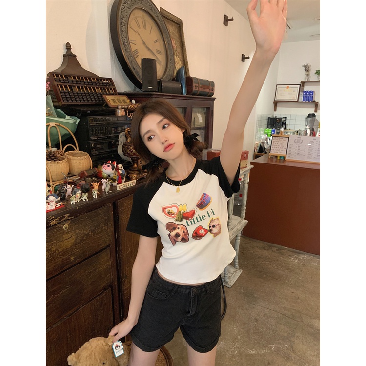 Áo Thun Tay Ngắn In Họa Tiết Màu Sắc Tương Phản Thời Trang Mùa Hè 2022 Cho Nữ