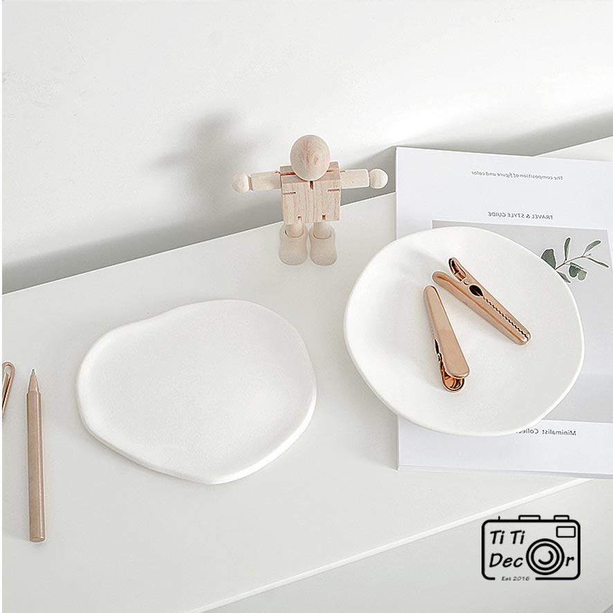 Dĩa Sứ Trắng TiTi Decor Đựng Trang Sức, Mỹ Phẩm Phong Cách Bắc Âu