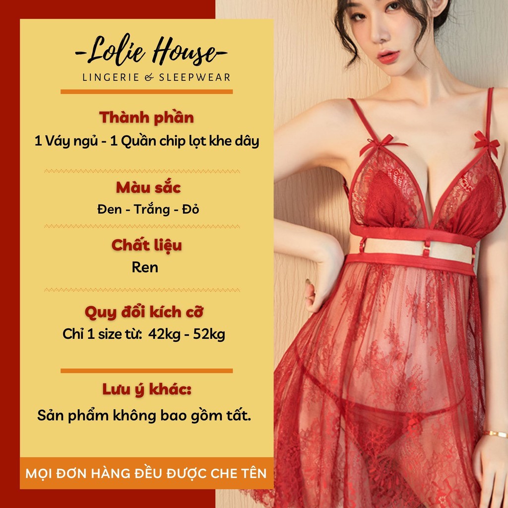 Váy ngủ sexy gợi cảm xuyên thấu thắt nơ sau lưng - Đầm ngủ ren hai dây sexy LOLIE HOUSE - VN13