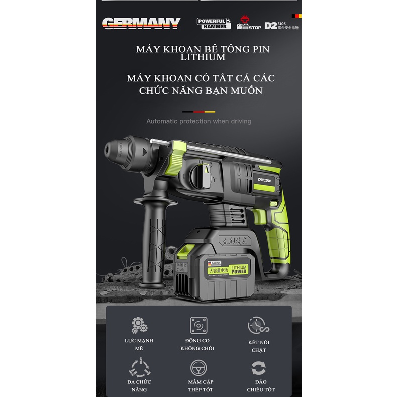 Máy Khoan Bê Tông Búa Không Chổi Than Sử Dụng Pin Lithium 10 Cell, 15 Cell – Một Sản Phẩm Của Zhipu