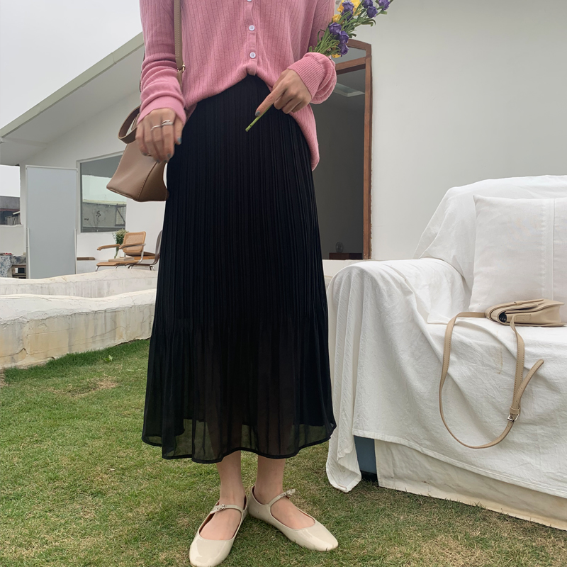 Chân váy midi vải chiffon eo cao xếp ly mỏng nhiều màu tùy chọn cho nữ | BigBuy360 - bigbuy360.vn