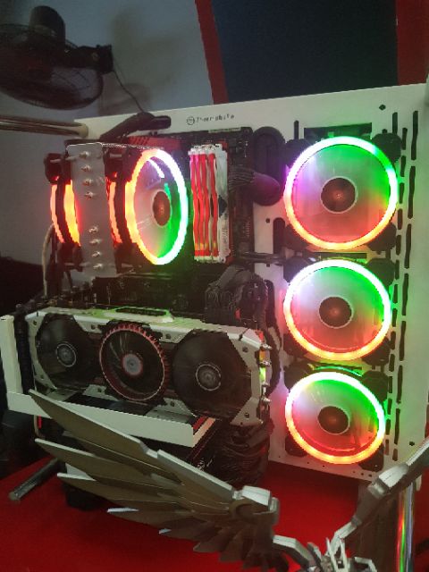 Quạt LED RGB Coolmoon 5 fan gồm Hub và điều khiển