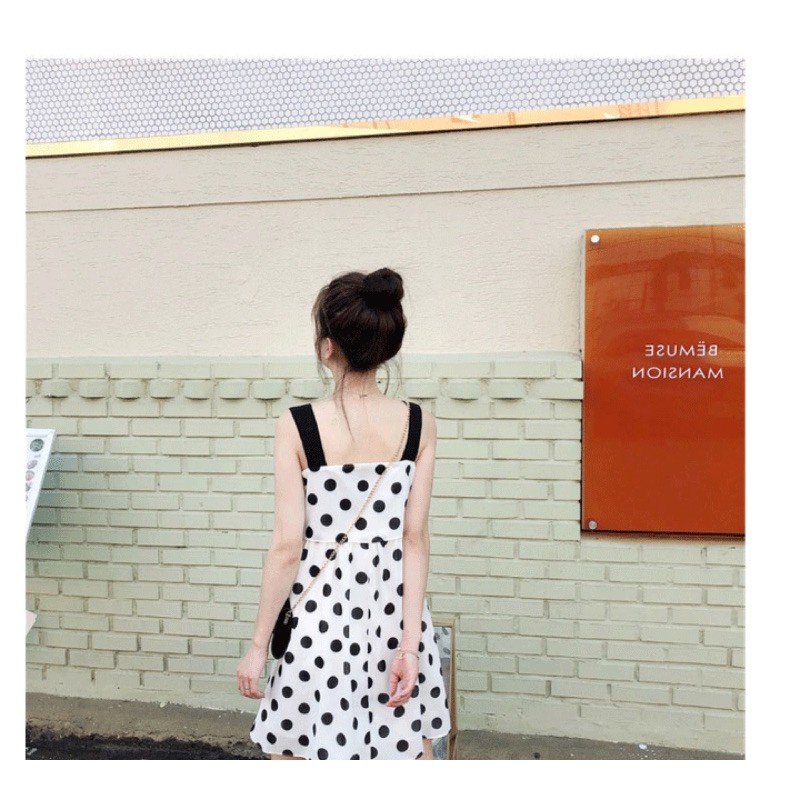 [Hàng Quảng Châu]SP045 Váy 2 dây cổ vuông chấm bi