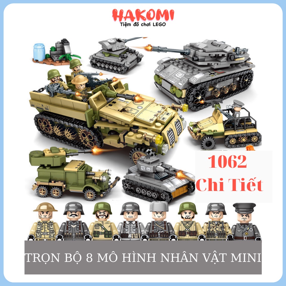 Lego Xe Tăng Bọc Thép, Mô Hình Lắp Ghép Quân Đội, Máy Bay Chiến Đấu 1062 Chi Tiết