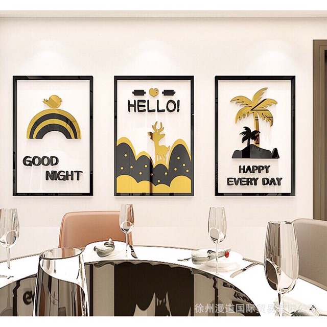 Tranh Mica trang trí Bộ ba tranh phong cảnh Trang trí Phòng khách, phòng ngủ, cửa hàng Nhiều Size - EPeBen