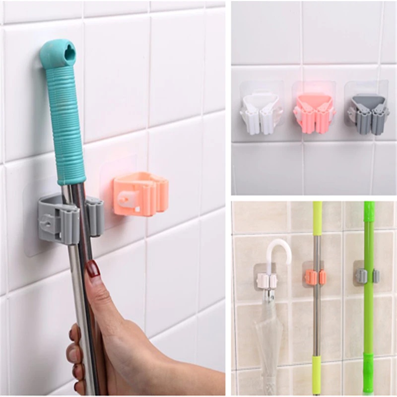 Móc kẹp cây lau nhà, treo chổi dán tường chống thấm nước