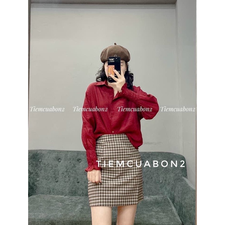 Áo sơ mi tay nhún đỏ sexy hàng đẹp
