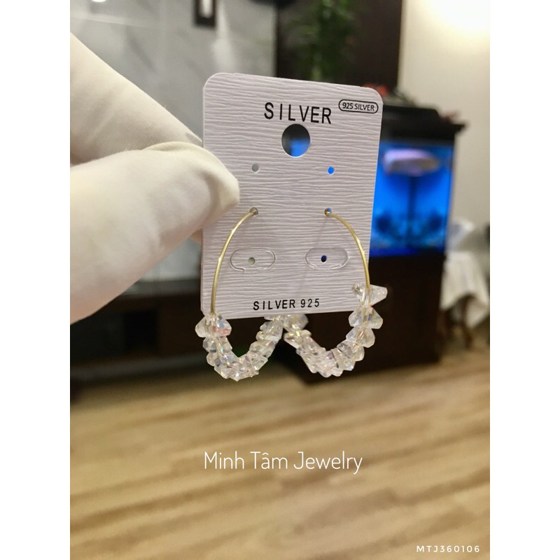 Bông tai bạc 925 Minh Tâm Jewelry vòng tàu pha lê,Khuyên tai vòng tàu pha lê bạc 925 xi vàng