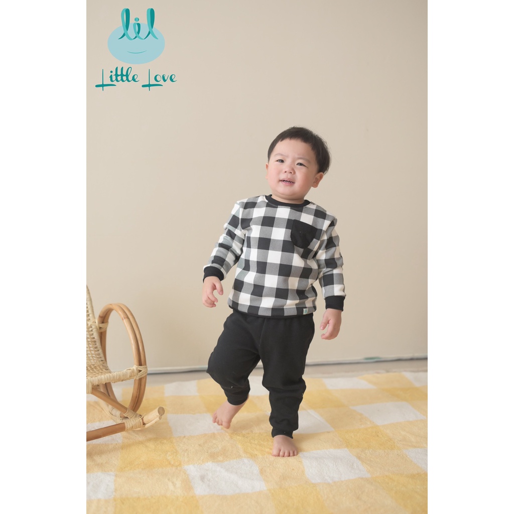 Bộ dài tay nỉ lông họa tiết trẻ em thu đông Little Love