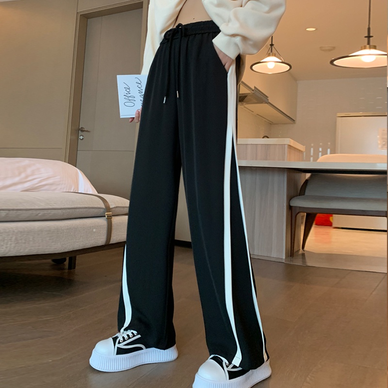 Quần dài ZHELIHANGFEI lưng cao ống rộng họa tiết sọc thời trang cho nữ